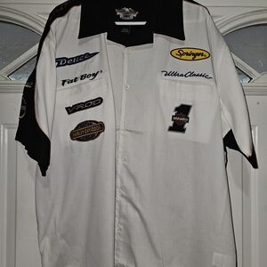Harley-Davidson White and Black Embroidered Racing Button-Down Shirt